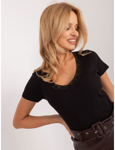 Fashionhunters Black ribbed blouse with lace SUBLEVEL
