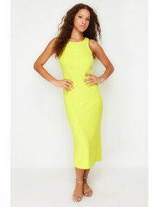 Trendyol Yellow Bodycone/Fitting Halter Neck Stretchy Knitted Maxi Pencil Dress