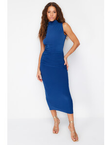 Trendyol Navy Blue Zero Sleeve Draped Bodycone/Fitted Knitted Maxi Dress