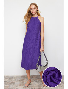 Trendyol Purple Shift/Straight Zero Sleeve Midi Pleated Knitted Dress