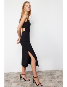 Trendyol Black Cut Out Detailed Slit Body Fitted Strap Midi Flexible Knitted Pencil Dress