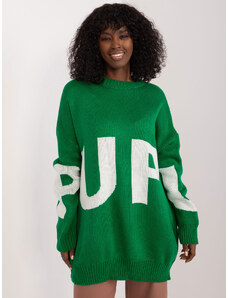 Fashionhunters Green oversize sweater with a round neckline