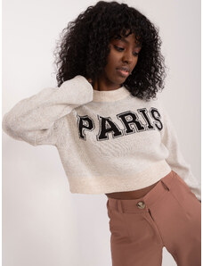 Fashionhunters Light beige short oversize sweater with inscription