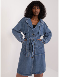Fashionhunters Navy blue denim coat with belt