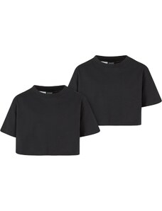 Urban Classics Kids Girls' Short Kimono Tee T-Shirt - 2 Pack Black+Black