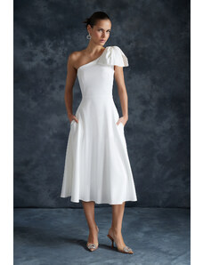 Trendyol Bridal White Bow Detailed Wedding/Wedding Elegant Evening Dress