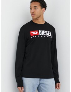 Bombažna majica z dolgimi rokavi Diesel črna barva