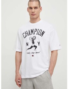 Bombažna kratka majica Champion moški, bela barva