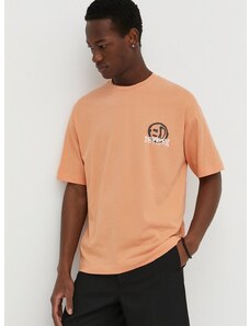 Bombažna kratka majica Drykorn moški, oranžna barva