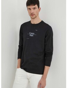 Bombažna majica z dolgimi rokavi Calvin Klein črna barva