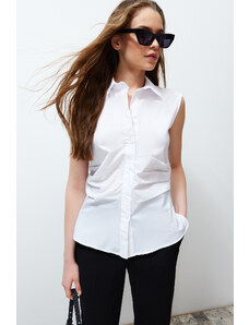 Trendyol Ecru Pleated Fitted Woven Shirt