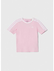 Otroška bombažna kratka majica adidas roza barva