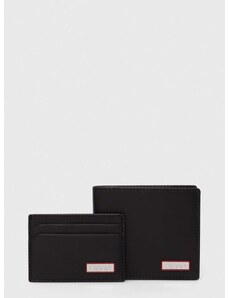 Usnjena denarnica in etui za kartice HUGO črna barva