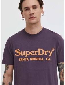 Bombažna kratka majica Superdry moški, vijolična barva