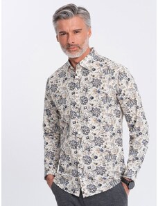 Ombre Clothing Sive bež srajca s cvetličnim vzorcem V1 SHPS-0139