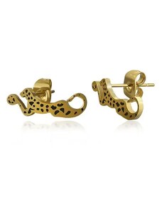 Nakit Eshop - Jekleni uhani zlate barve - ležeč leopard s črnimi pikami AA04.23