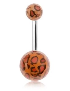 Nakit Eshop - Piercing za popek, akrilni kroglici z leopardjim vzorcem I19.06