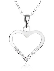 Nakit Eshop - Prilagodljiva ogrlica - verižica, kontura srca, prozorni cirkoni, srebro čistine 925 SP29.02