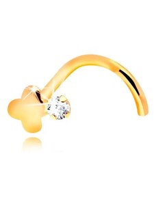 Nakit Eshop - Ukrivljen piercing za nos, 14-k rumeno zlato, prozoren cirkon in sijoč križ S2GG206.09