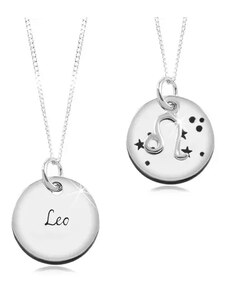Nakit Eshop - Ogrlica iz srebra 925, okrogla ploščica in verižica, zodiakalno znamenje LEV SP18.08