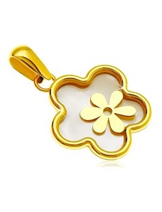 Nakit Eshop - Obesek iz 14-k rumenega zlata – cvet z biserovino in manjšim cvetom GG18.07