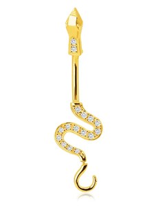 Nakit Eshop - Piercing za popek iz 14-karatnega zlata - svetleča valovita kača, rep okrašen z bleščečimi cirkoni S1GG234.15
