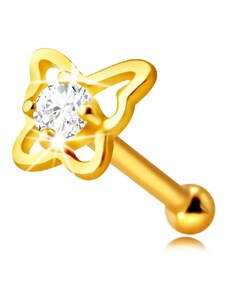 Nakit Eshop - 14K rumen zlat diamantni piercing za nos - kontura metulja z briljantom, 1,5 mm S3BT508.11