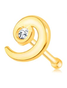 Nakit Eshop - diamantni piercing za nos 14K rumen zlato, ravna prečka - spirala s prozornim briljantom S3BT508.02