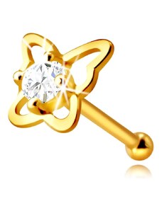 Nakit Eshop - Diamantni piercing za nos iz 14K rumenega zlata - kontura metulja z brilijantom, 2,25 mm S3BT508.13