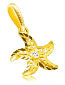 Nakit Eshop - 14K diamantni obesek iz rumenega zlata - motiv morske zvezde, okrogel, prozoren briljant S3BT506.61