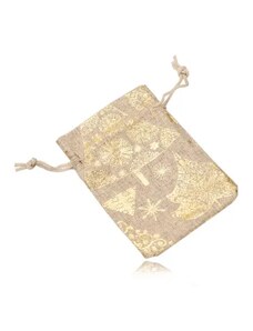 Nakit Eshop - Vrečkica iz blaga za darilo - božični motiv v zlati barvi, vrvice Y17.15