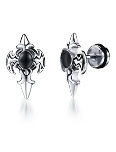 Nakit Eshop - Imitacija jeklenega piercing za uho – helebarda, črn okras, srebrne barve SP25.15