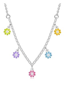 Nakit Eshop - Ogrlica iz srebra 925 za otroke – cvetovi z barvitimi cvetnimi lističi AA05.12