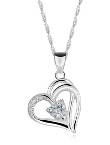 Nakit Eshop - Ogrlica iz 925 srebra - obris srca z dvojnim krakom, cirkon iz srca, cirkoni G18.18