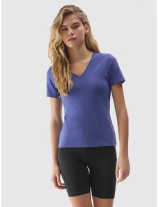 4F Women's plain organic cotton T-shirt - navy blue