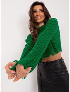 Fashionhunters Green Short Oversize Sweater with Wool