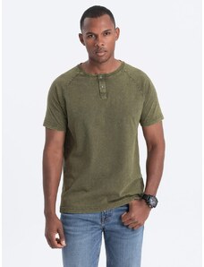 Ombre Clothing Olivno zelena majica z gumbi V4 S1757