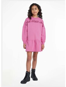 Otroška bombažna obleka Calvin Klein Jeans vijolična barva