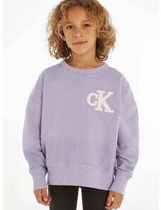 Otroški bombažen pulover Calvin Klein Jeans vijolična barva