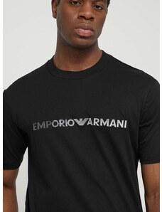Bombažna kratka majica Emporio Armani moški, črna barva
