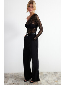 Trendyol Black Lace One Sleeve Fitted/Slippery Knitted Blouse