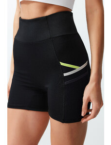 Trendyol Black Restorer Tulle Pocket and Reflector Print Detailed Knitted Sports Shorts/Short Leggings