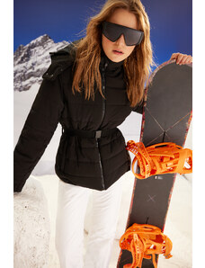 Trendyol Black Winter Essentials/smučarska kolekcija Vodoodporna napihljiva jakna s kapuco