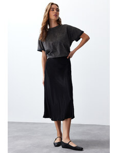 Trendyol Black Satin Woven Midi Skirt