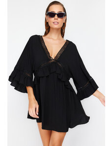 Trendyol Wide Fit Black Mini Weave in Frilly obleka za plažo