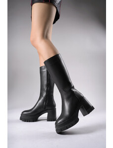 Riccon Lvamel Women's Below Knee Heeled Boots 0012501 Black Skin