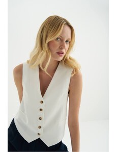 Laluvia Masculine Women's Vest with White Harvey Buttons
