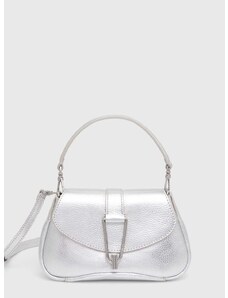 Usnjena torbica Coccinelle srebrna barva