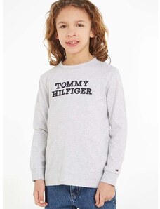 Otroška bombažna majica z dolgimi rokavi Tommy Hilfiger siva barva