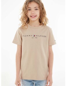 Otroška bombažna kratka majica Tommy Hilfiger rjava barva